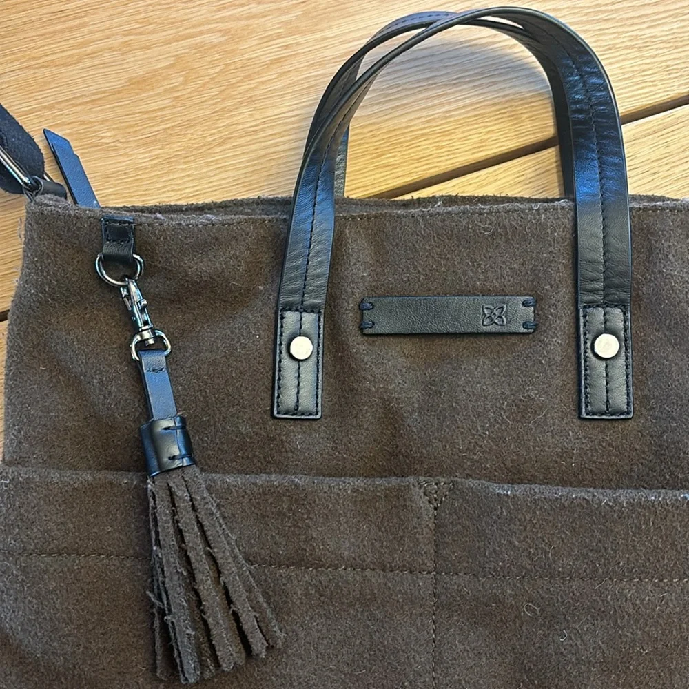 Sherpani Brown Crossbody Tote with Black Trim